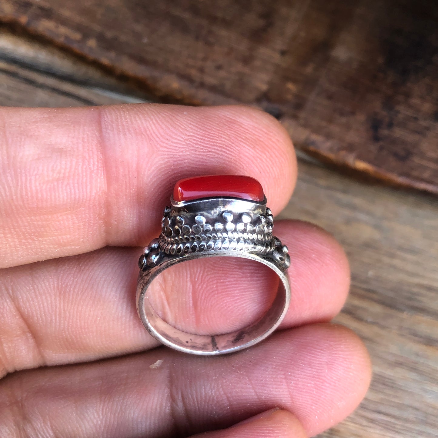 Red Coral Sterling Silver Ring