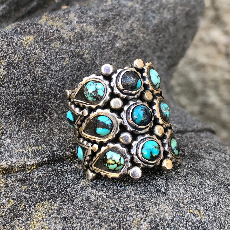 Multi Stone Solid Silver Ring