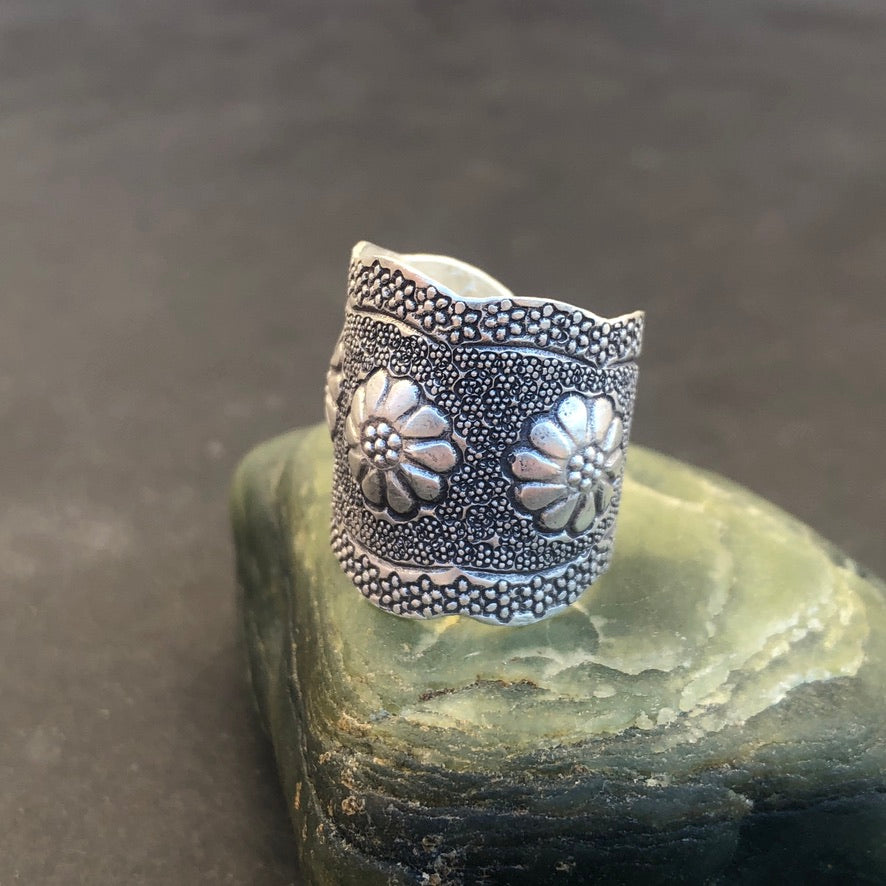 Stamped Hilltribe Silver Ring