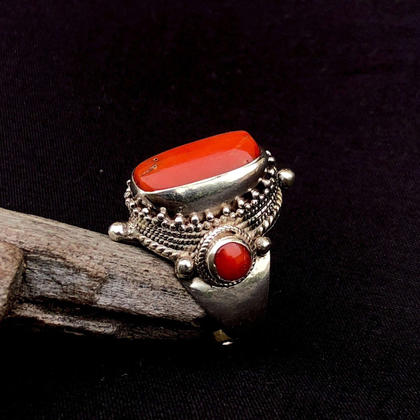 Tibetan Coral Saddle Ring