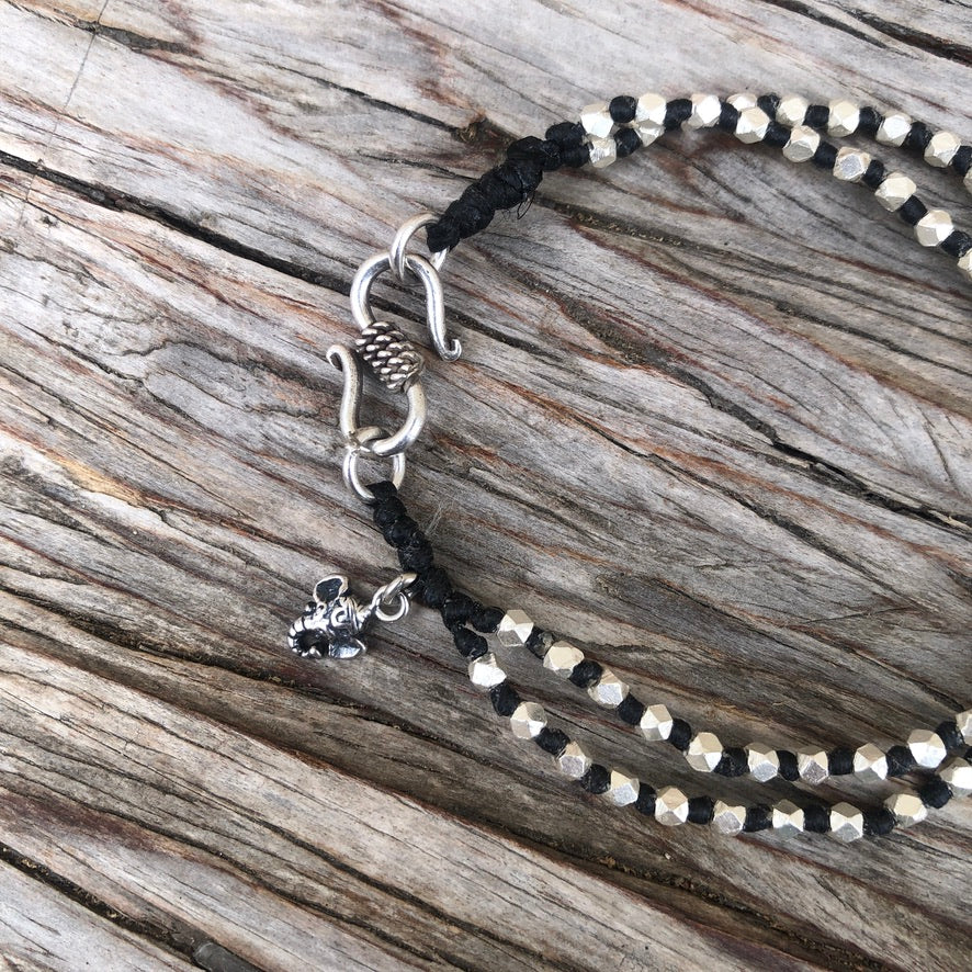 Knotted Silver Cubes Ganesha Bracelet
