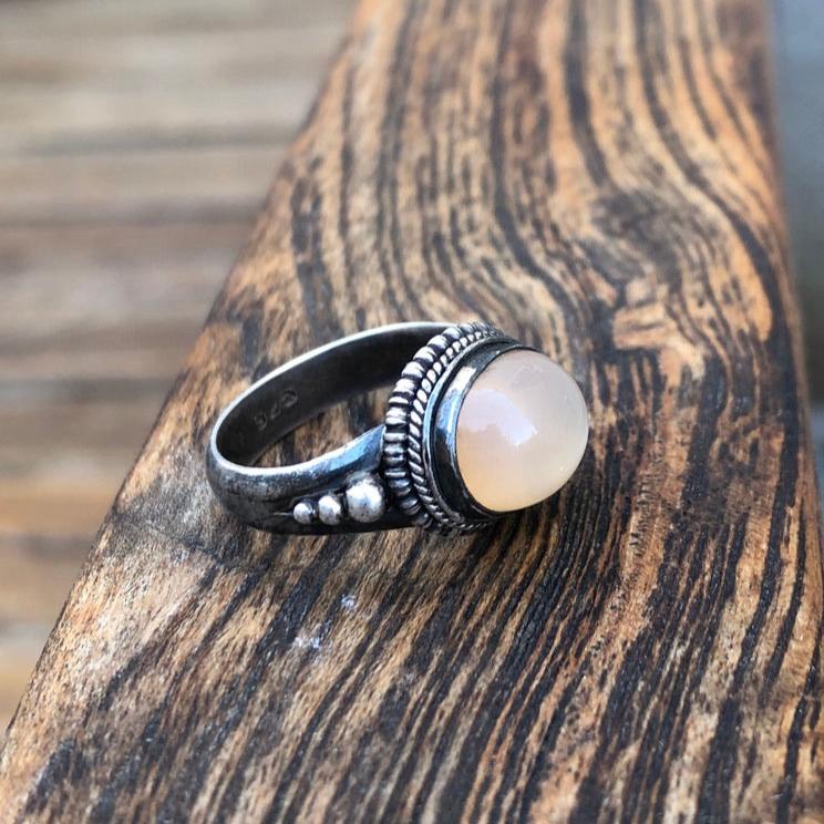 Pink moonstone silver ring