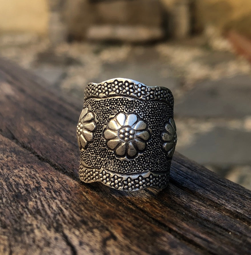 Stamped Hilltribe Silver Ring