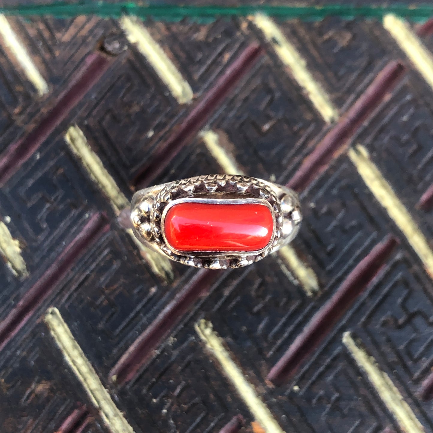 Red Coral Sterling Silver Ring