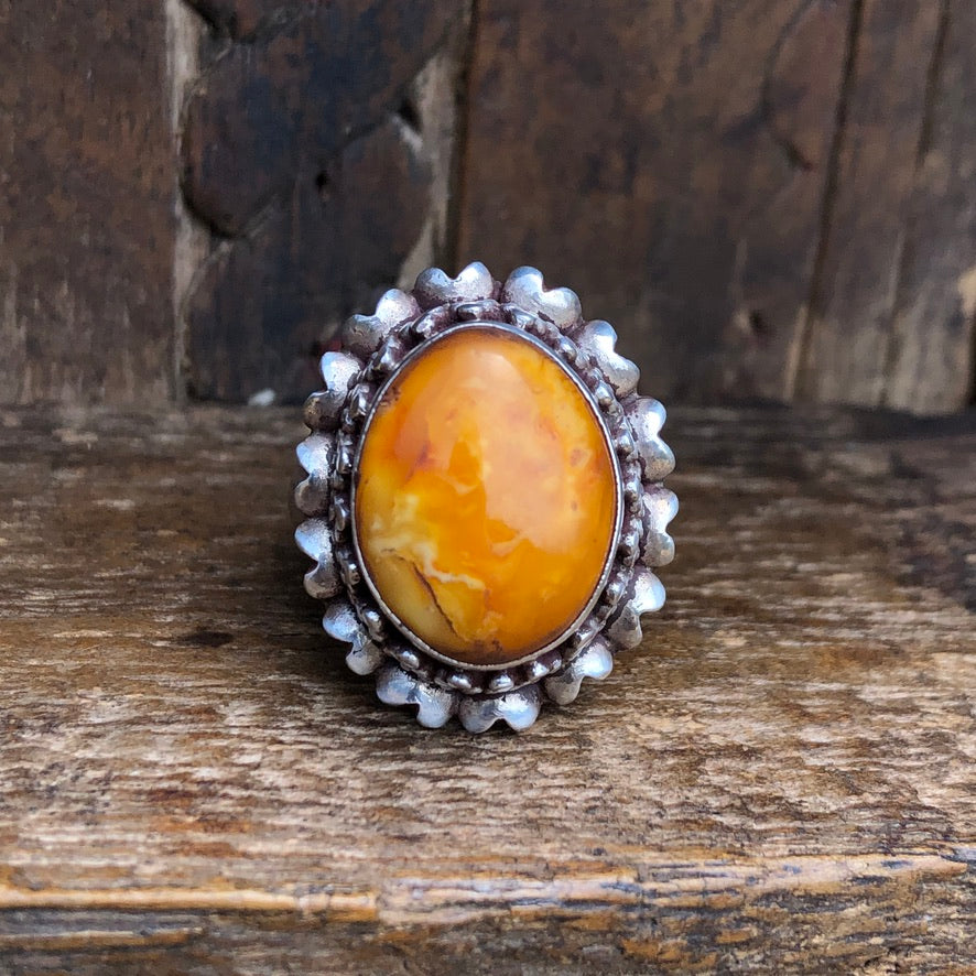 Natural Amber Silver Ring