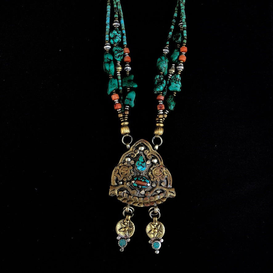 Raw Turquoise Coral Pendant Necklace