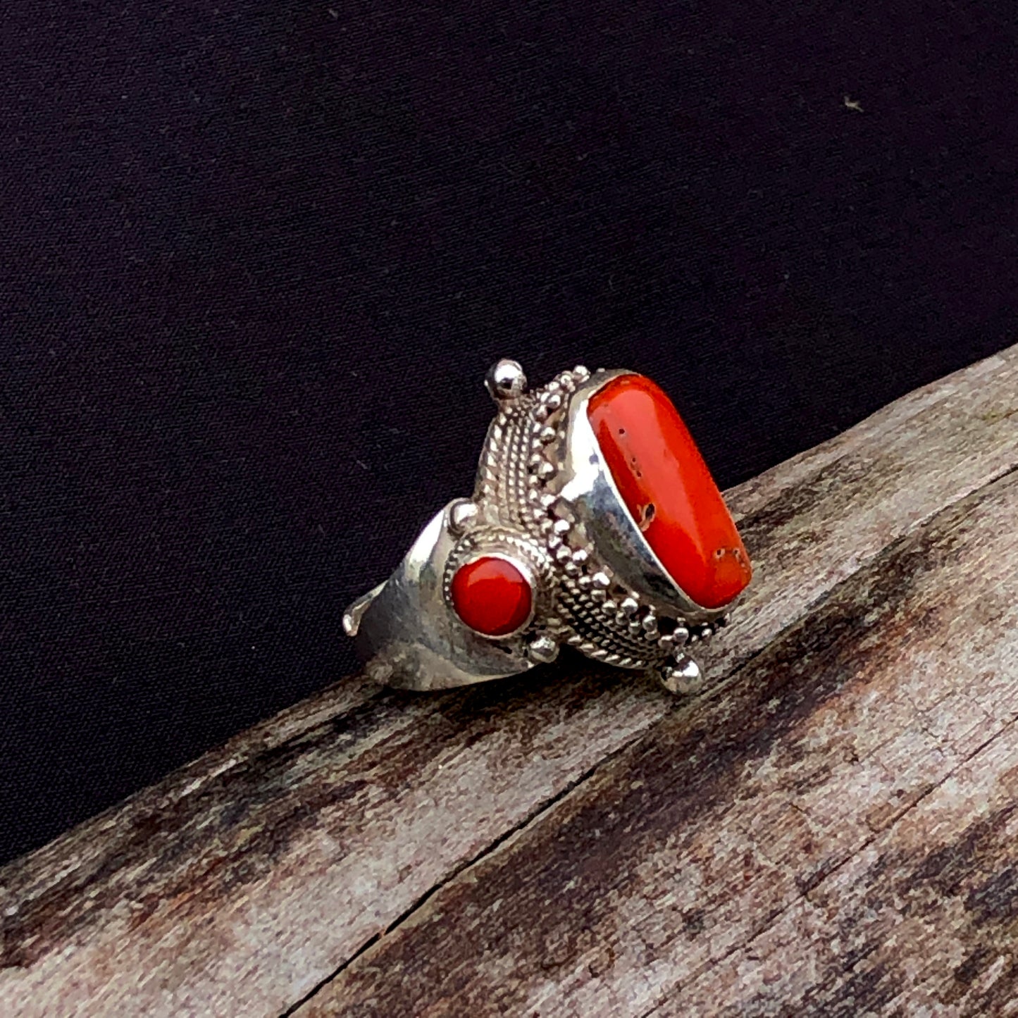 Tibetan Coral Saddle Ring