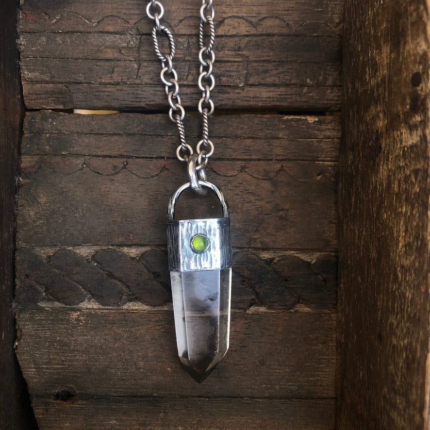 Clear Crystal On Linked Silver Chain Necklace