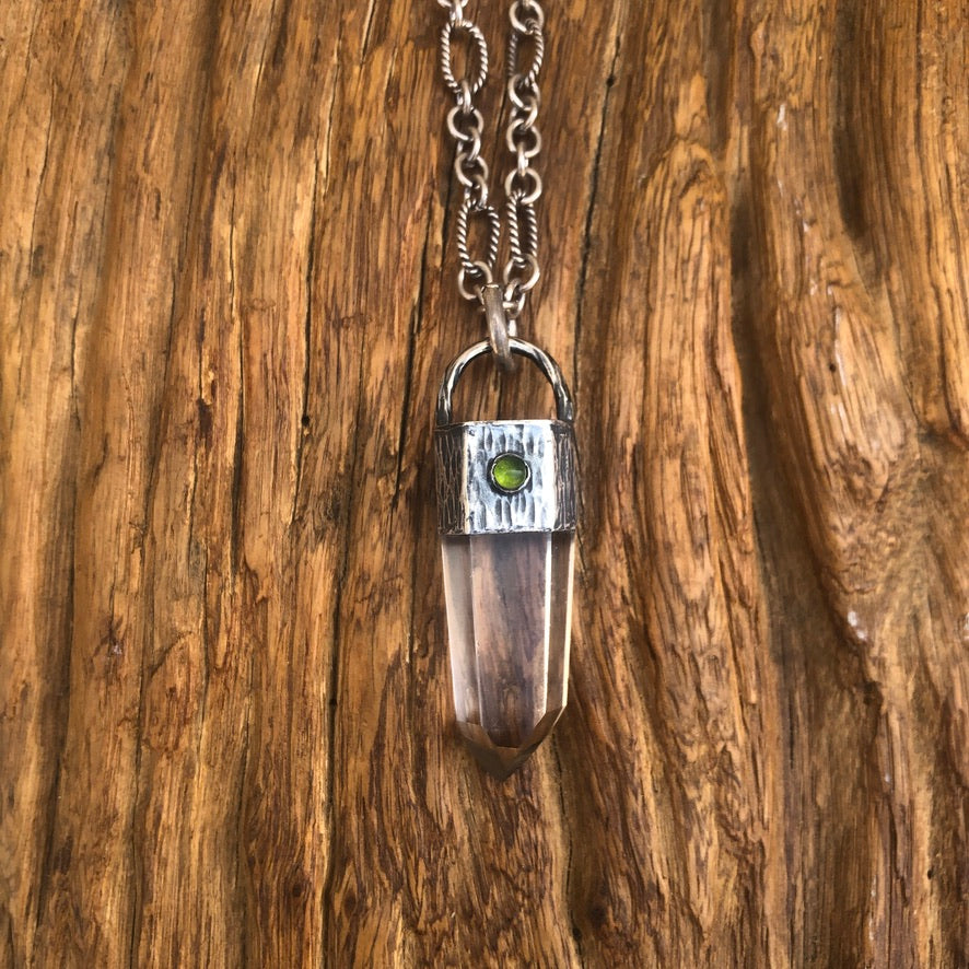 Clear Crystal On Linked Silver Chain Necklace