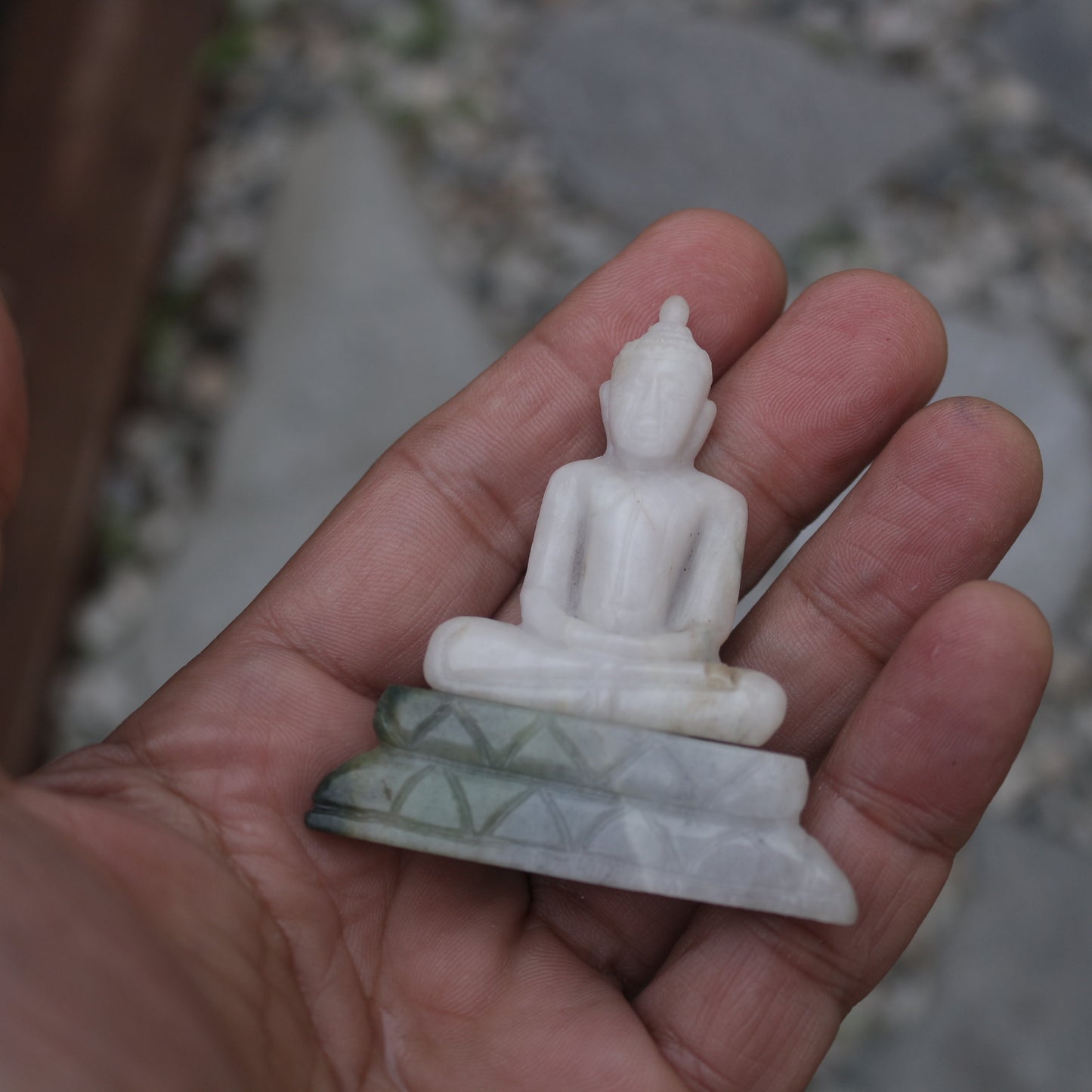 Seated Buddha Figurine In White And Green Jade