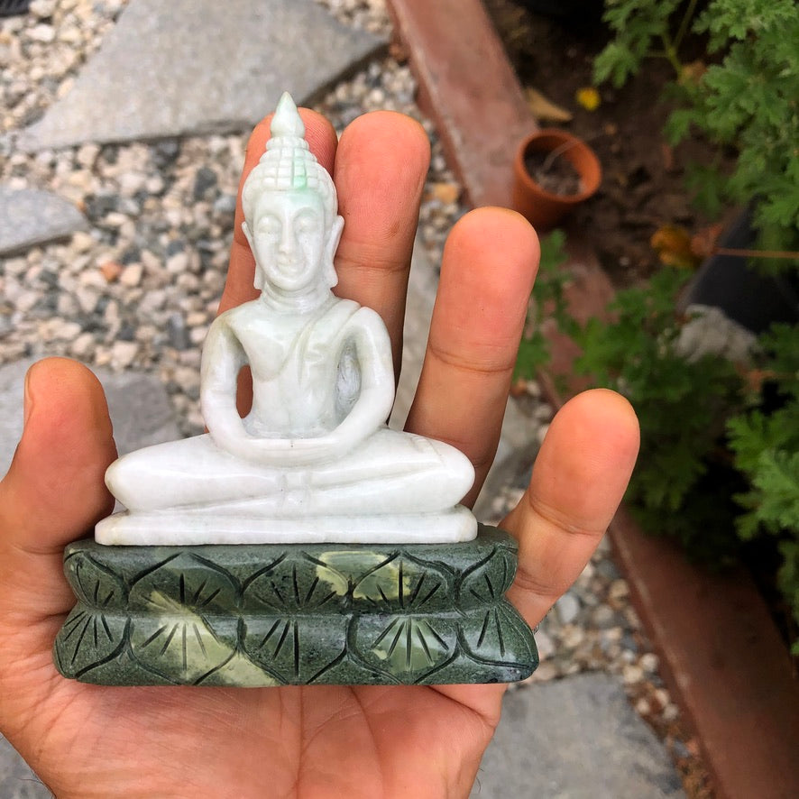 Seated Buddha In Green Jade