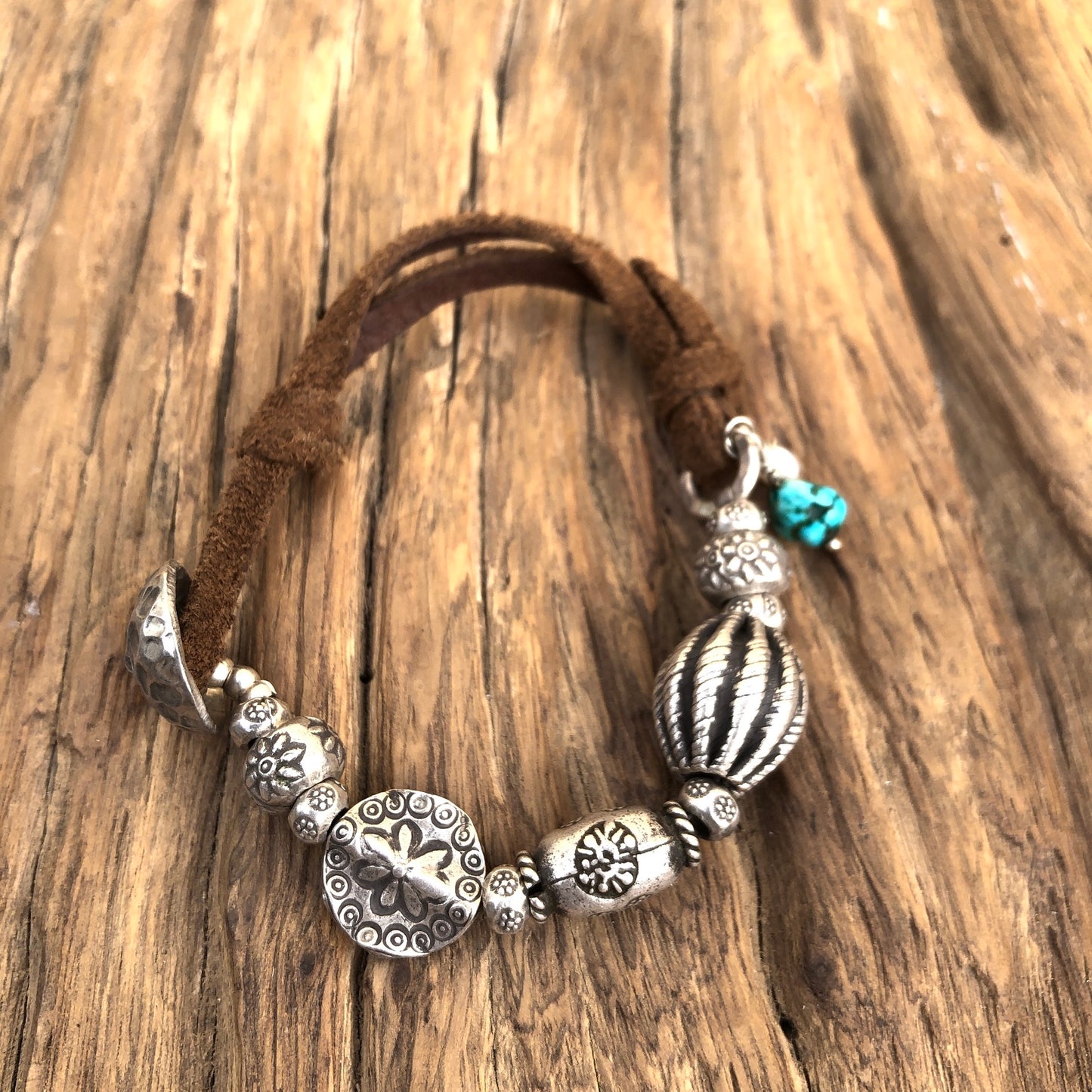 Hilltribe Silver Beads On Leather Bracelet