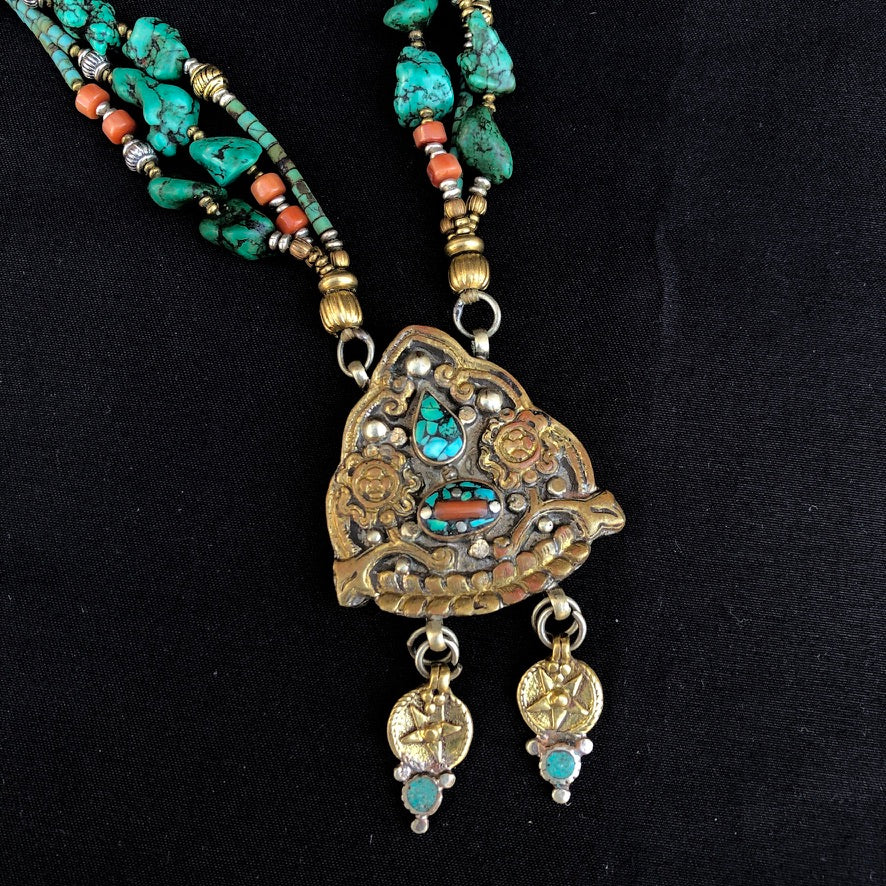 Raw Turquoise Coral Pendant Necklace