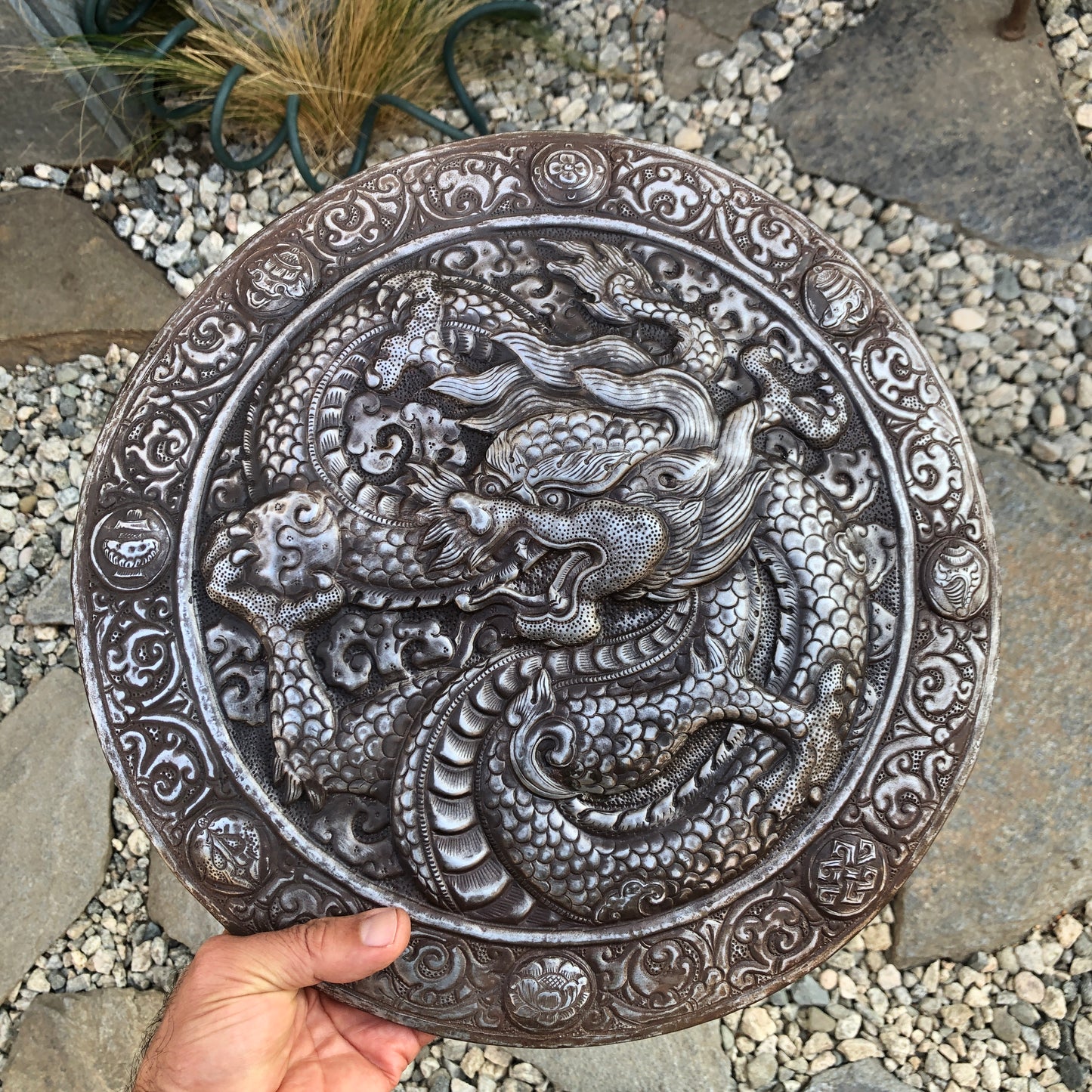 Engraved Iron Tibetan Dragon Wall Hanging