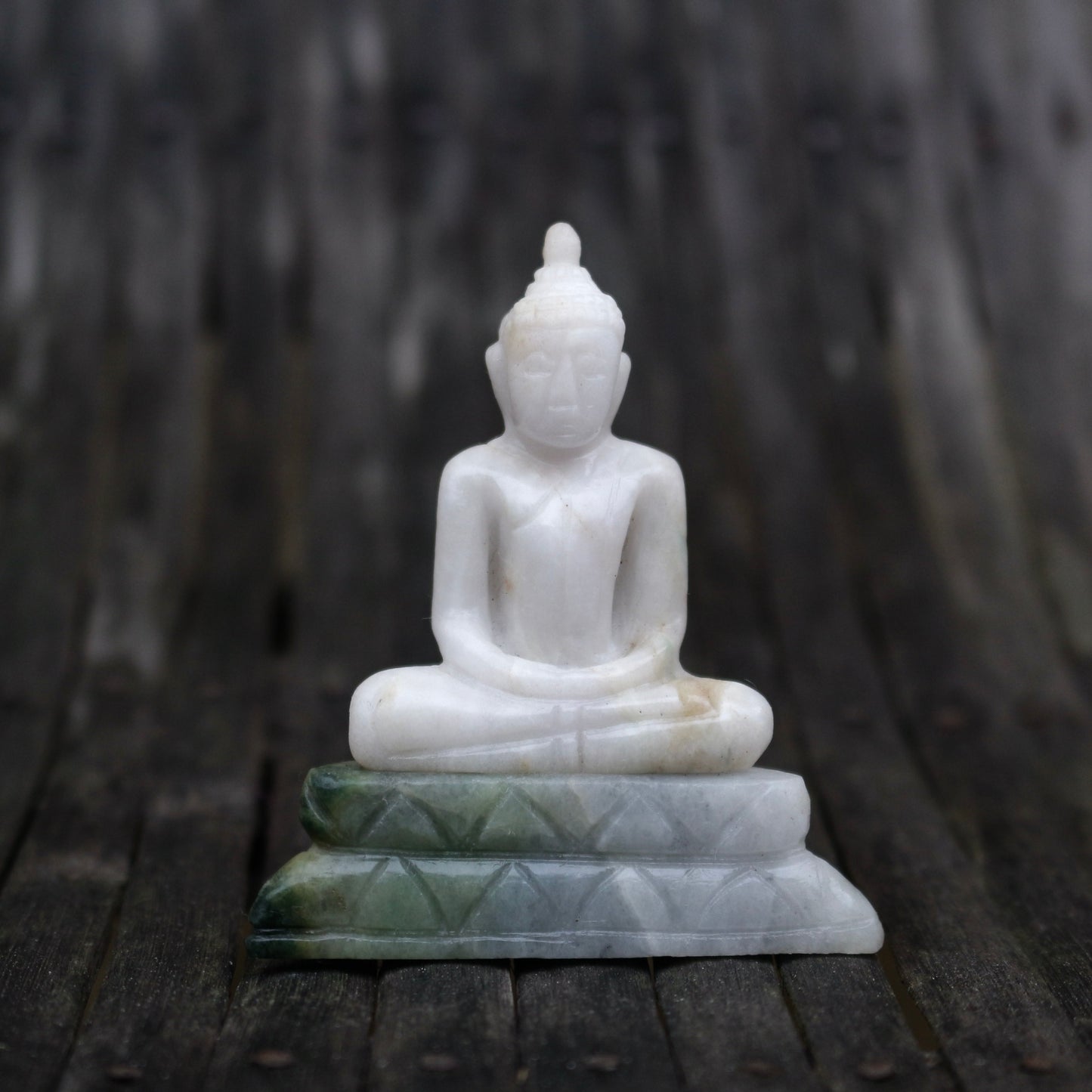 Seated Buddha Figurine In White And Green Jade