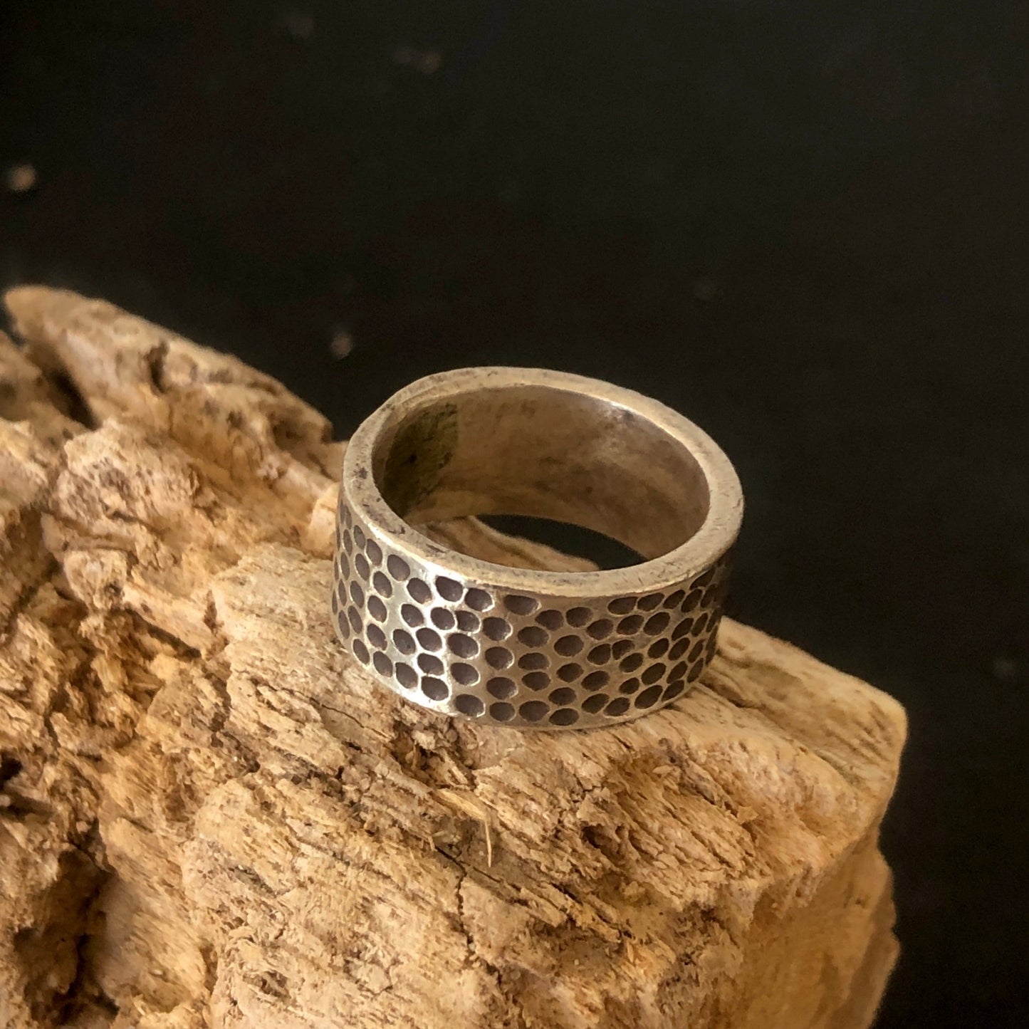 Hammered Wide Band Silver Ring