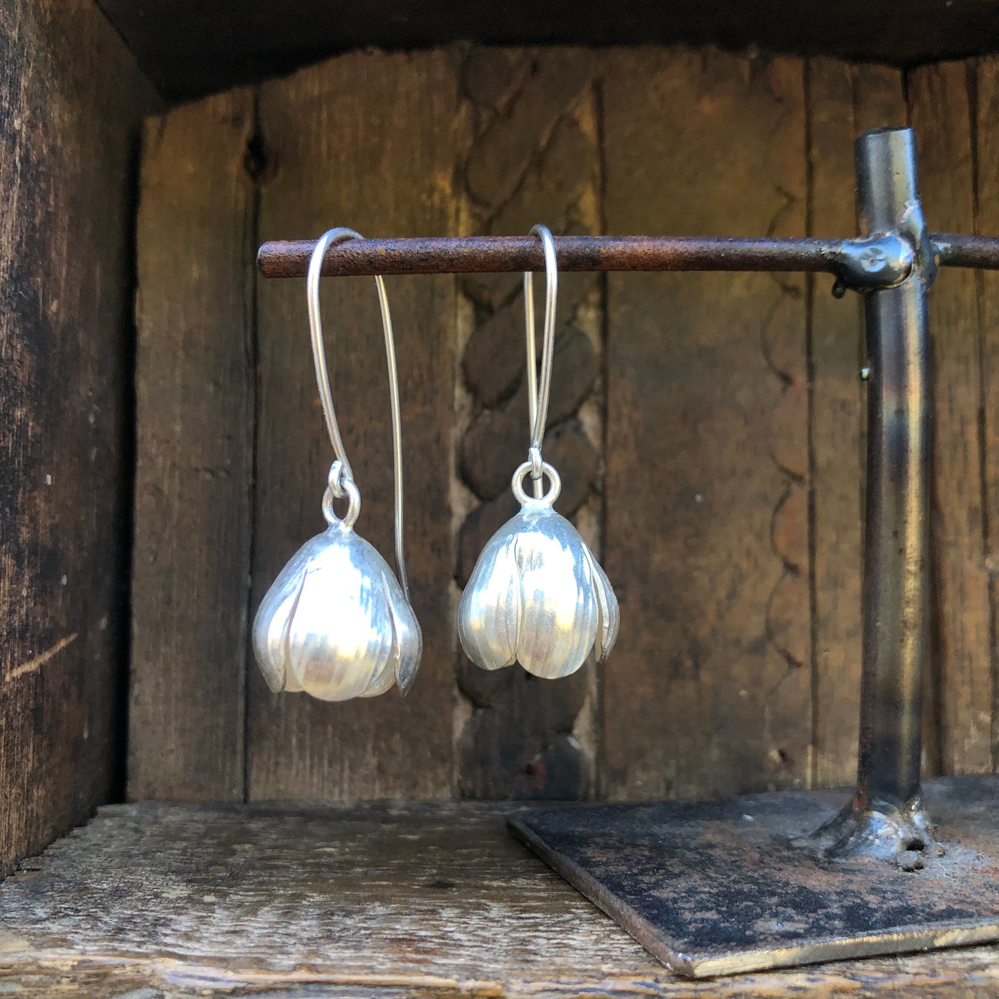 Silver Bud Dangle Earrings