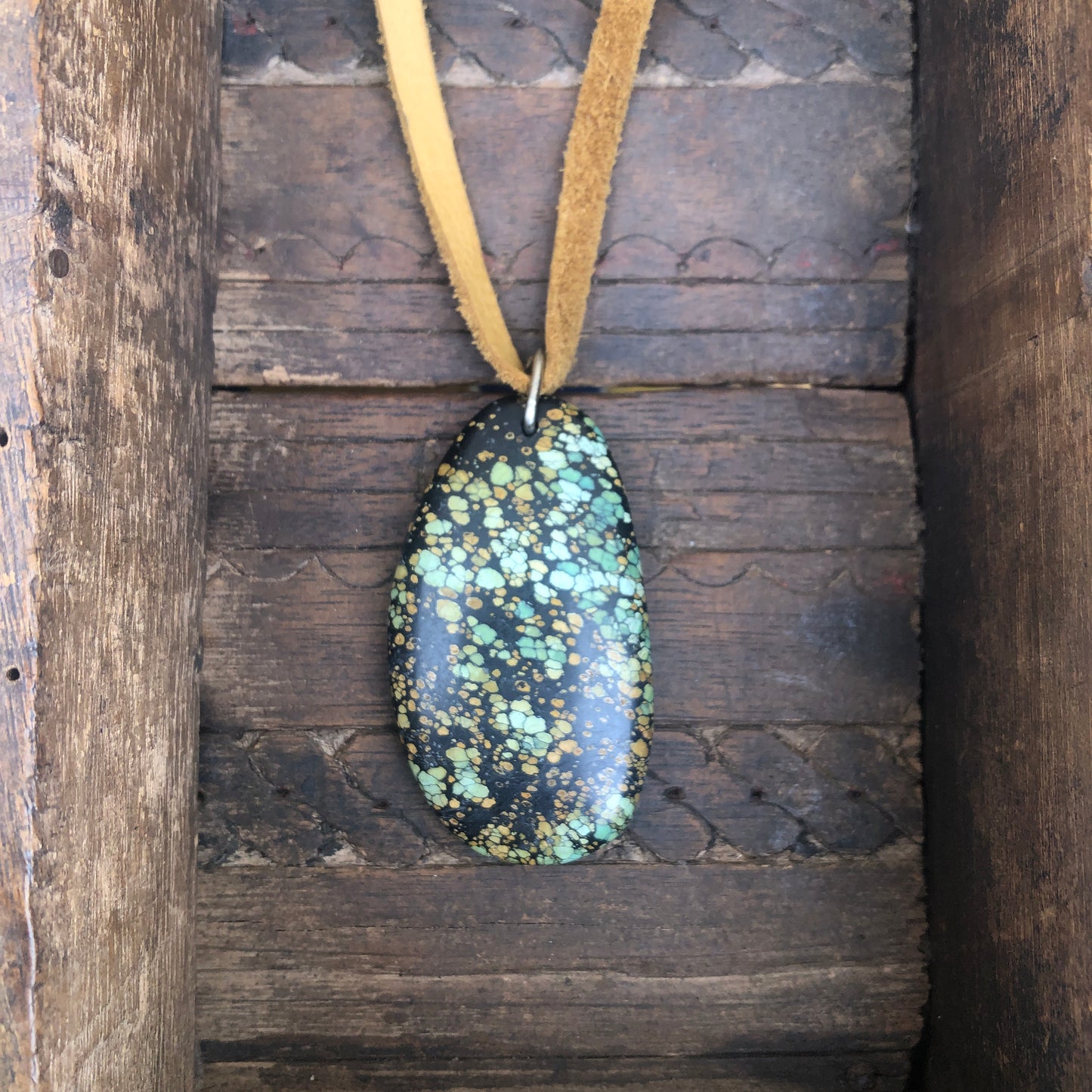 Turquoise Pendant On Tan Leather Lace