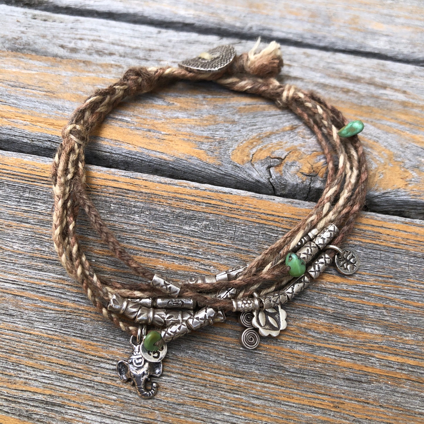 Natural Hemp Silver Beaded Bracelet
