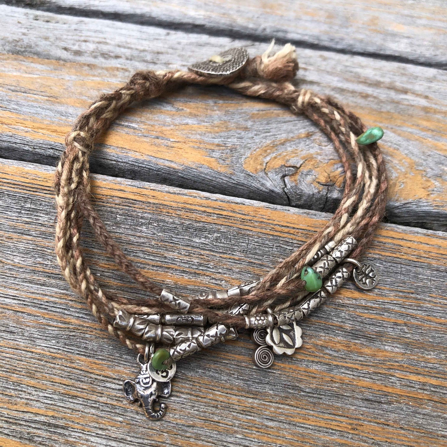 Natural Hemp Silver Beaded Bracelet