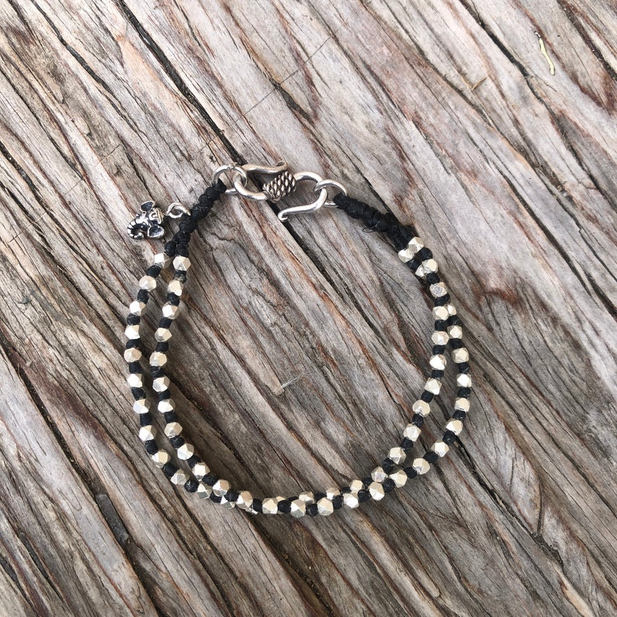 Knotted Silver Cubes Ganesha Bracelet