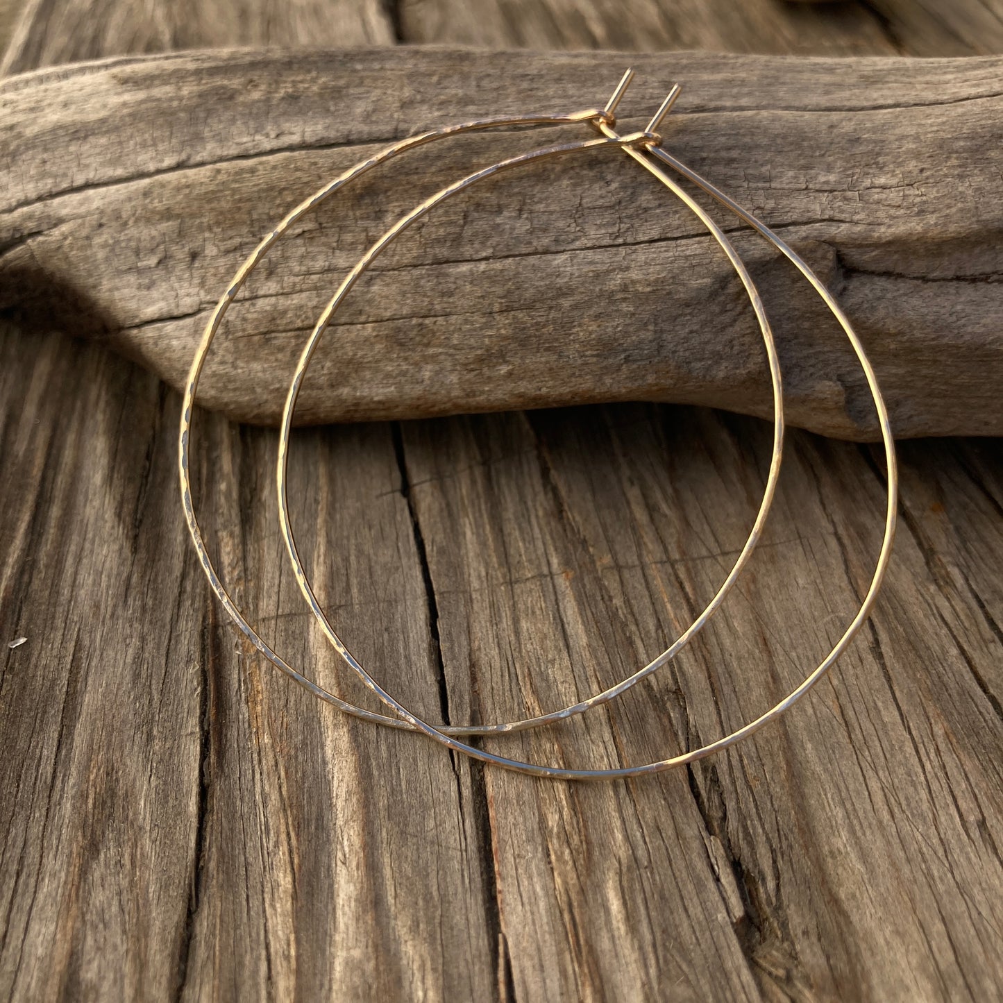 Simple 14K Gold Filled Hammered Hoops Skinny Wire Jewelry