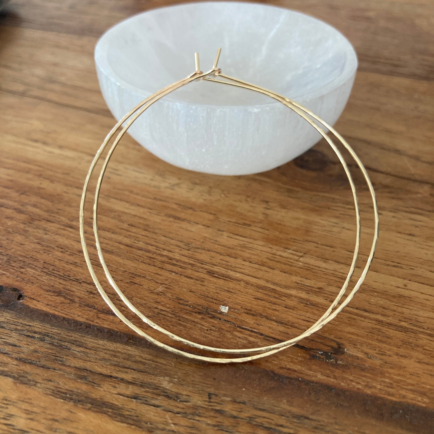 Simple 14K Gold Filled Hammered Hoops Skinny Wire Jewelry