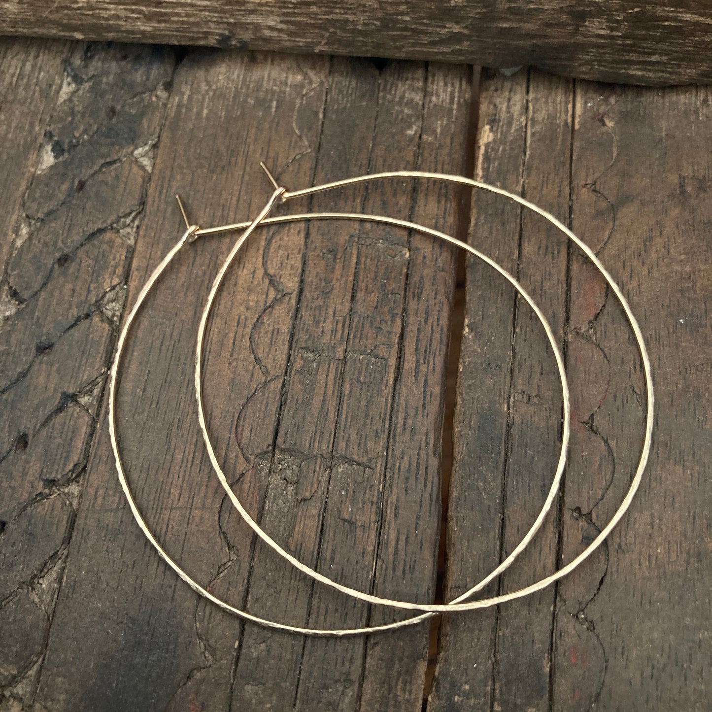 Simple 14K Gold Filled Hammered Hoops Skinny Wire Jewelry