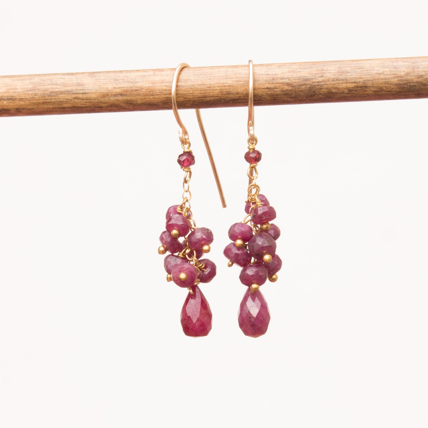 Wire Wrapped Ruby Dangle Earrings
