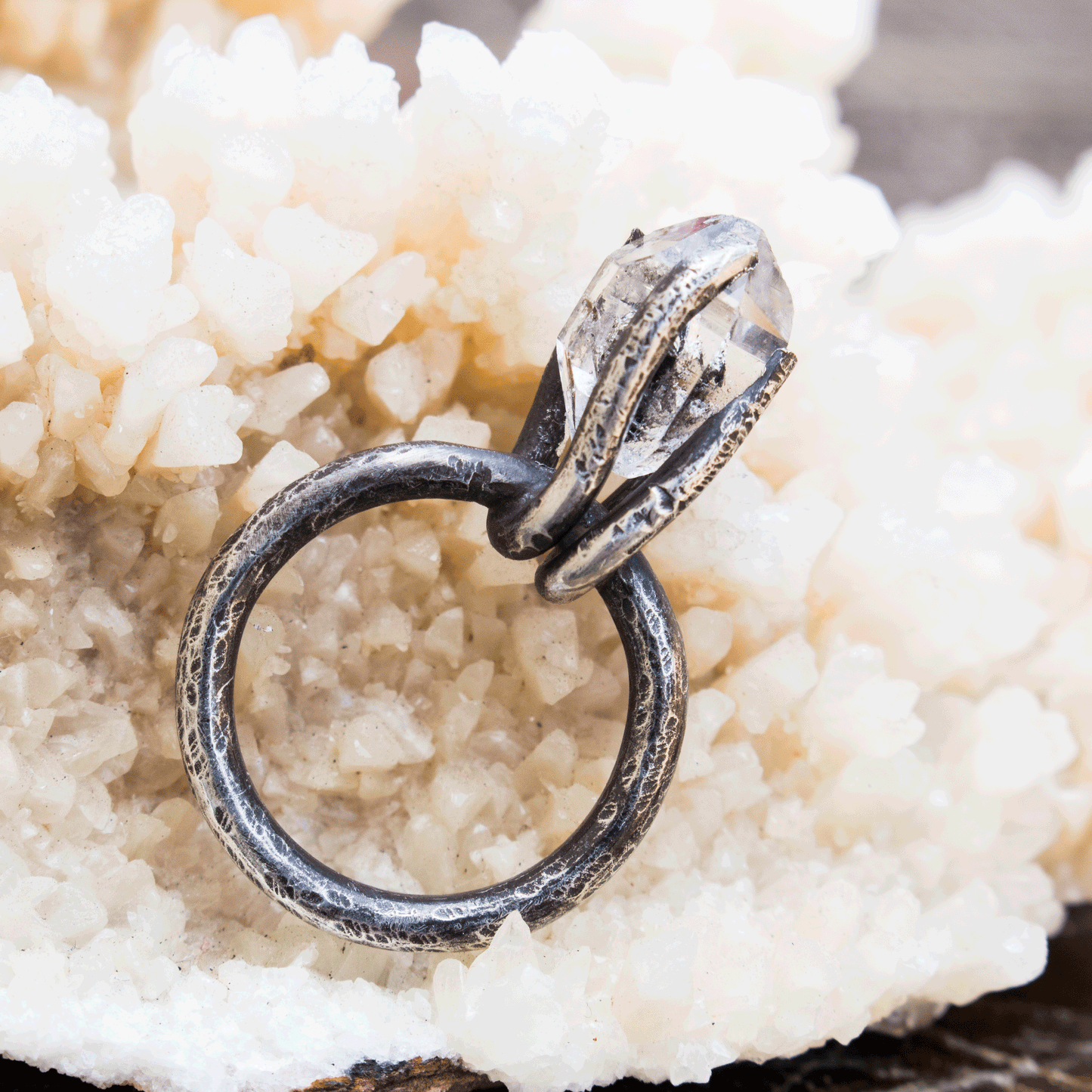 Herkimer Diamond Quartz Silver ring - Trendivine