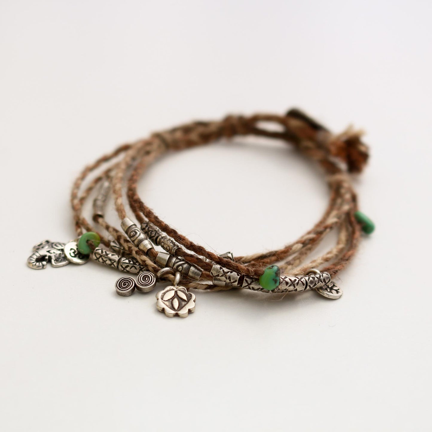 Natural Hemp Silver Beaded Bracelet