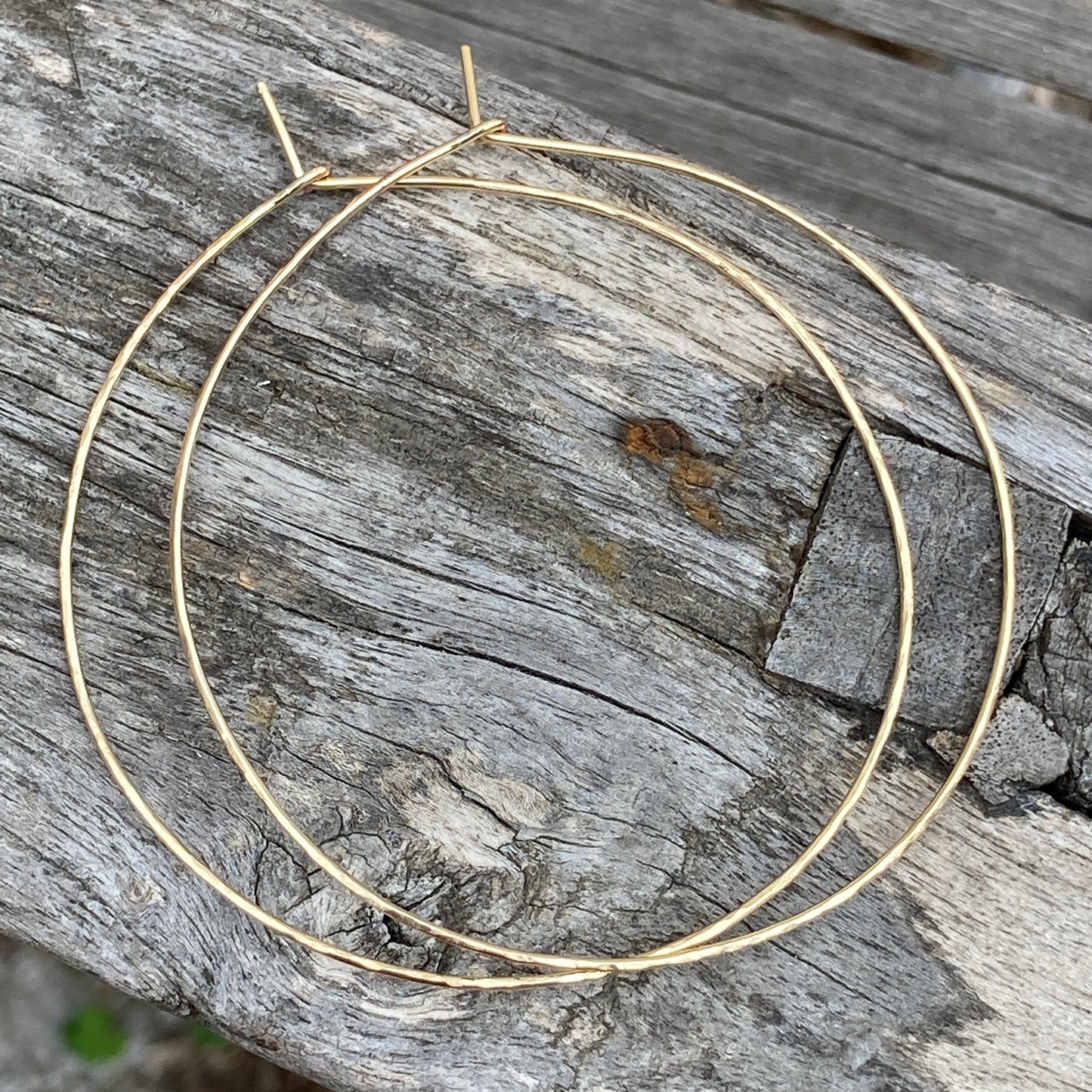 Simple 14K Gold Filled Hammered Hoops Skinny Wire Jewelry