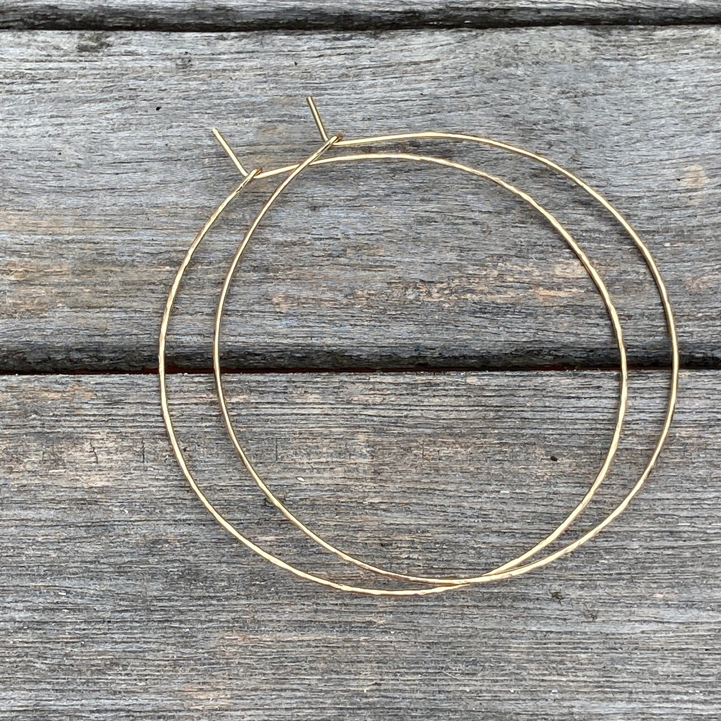 Simple 14K Gold Filled Hammered Hoops Skinny Wire Jewelry