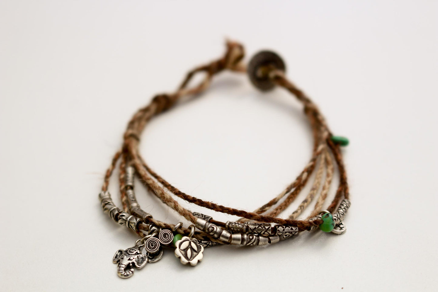 Natural Hemp Silver Beaded Bracelet