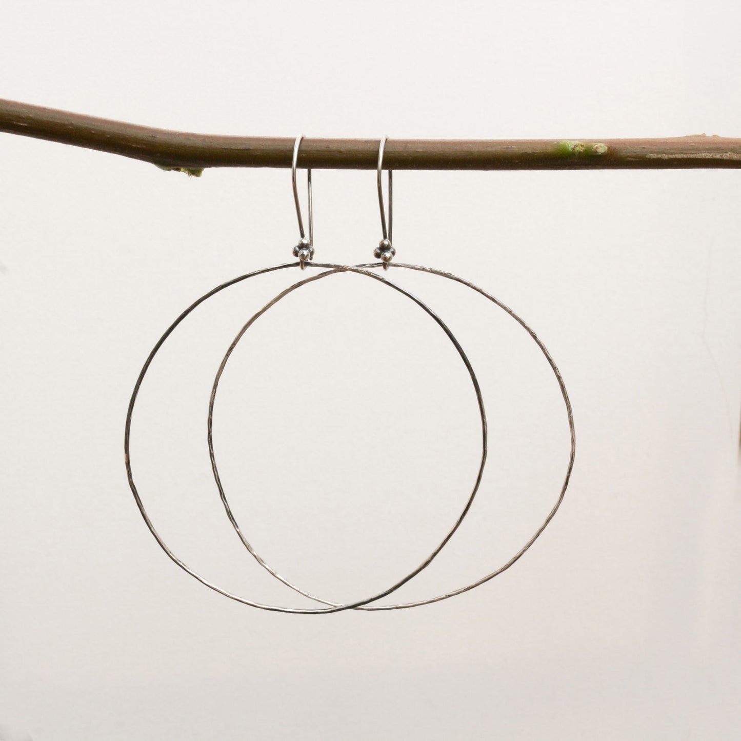 Hammered Sterling Silver Large Hoop Earrings