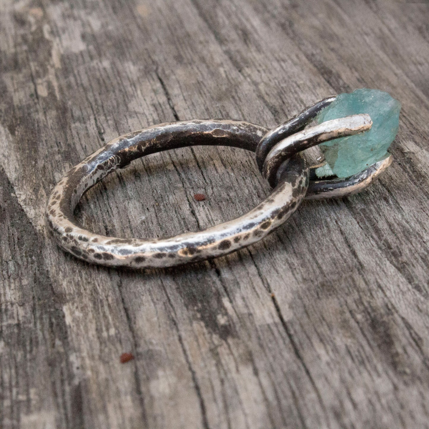 Apatite crystal black sterling silver ring