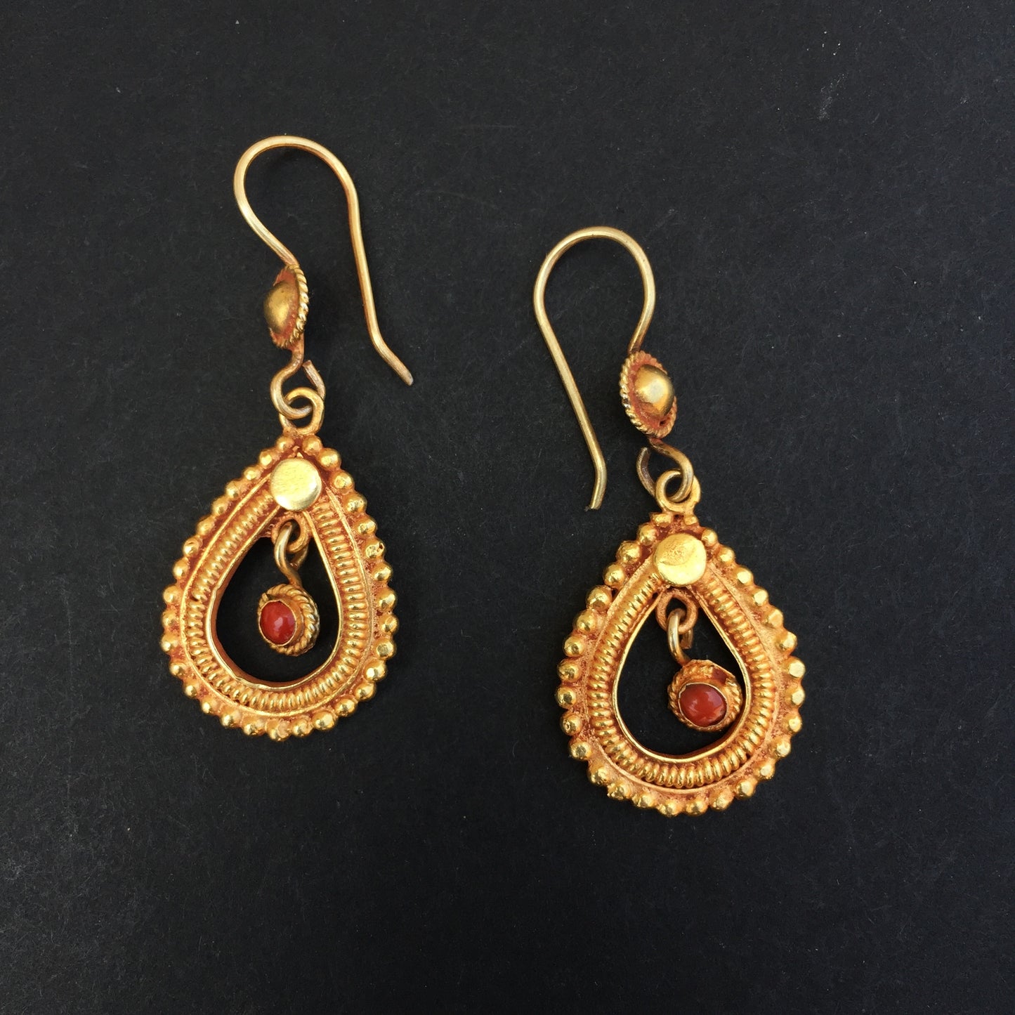 Coral Set On Vermeil Teardrop Earrings