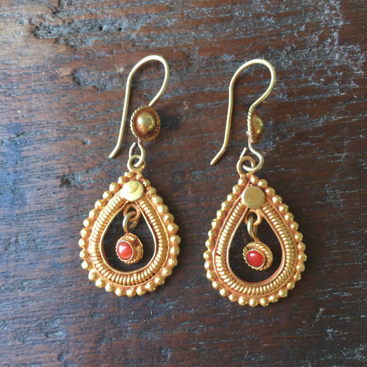 Coral Set On Vermeil Teardrop Earrings