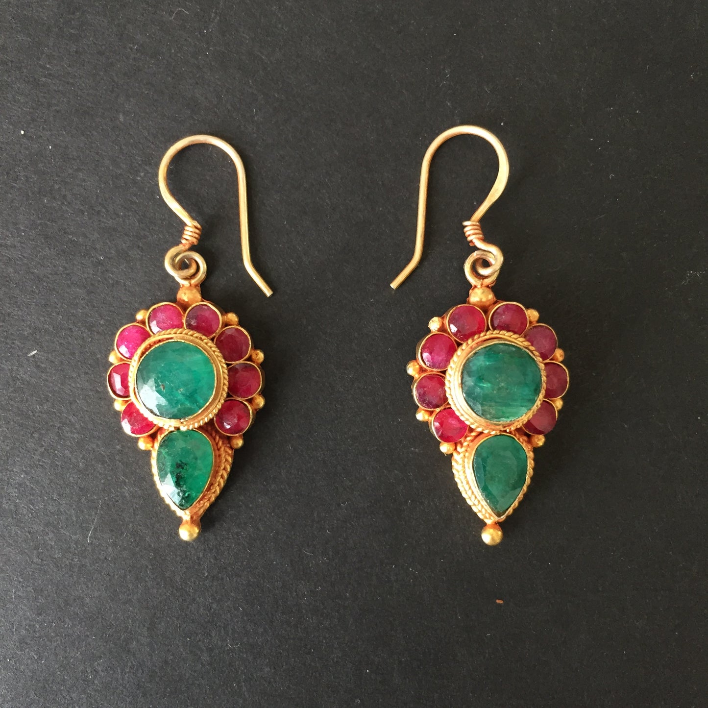 Faceted Ruby & Emerald Dangle Earring