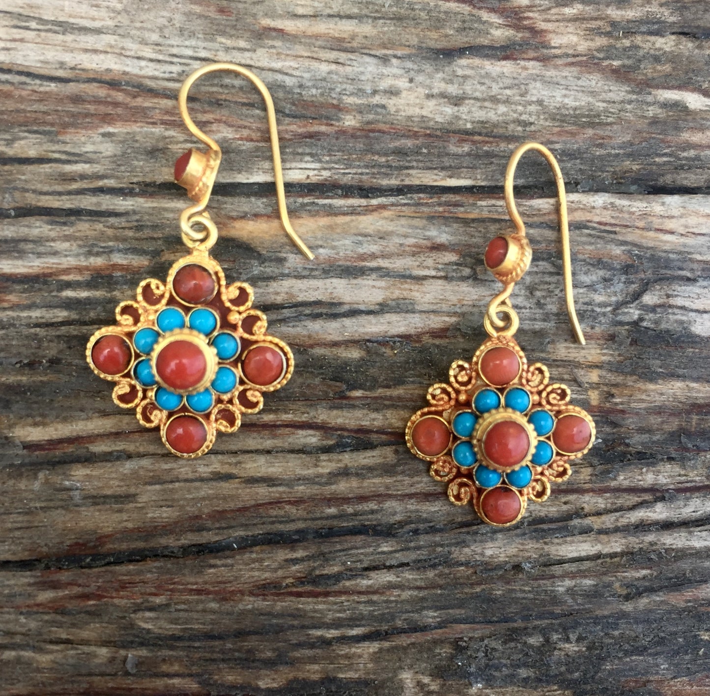 Coral and turquoise earrings