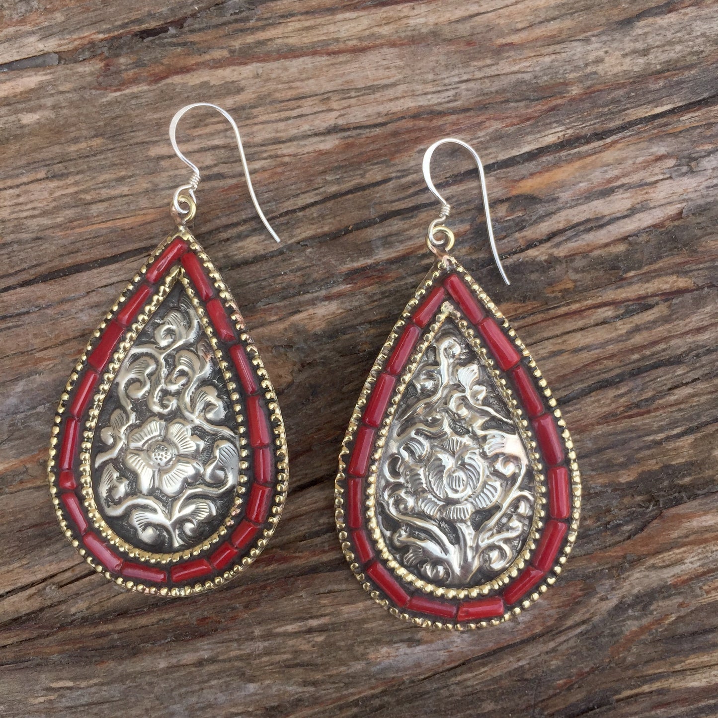 Coral Inlay Drop Earrings