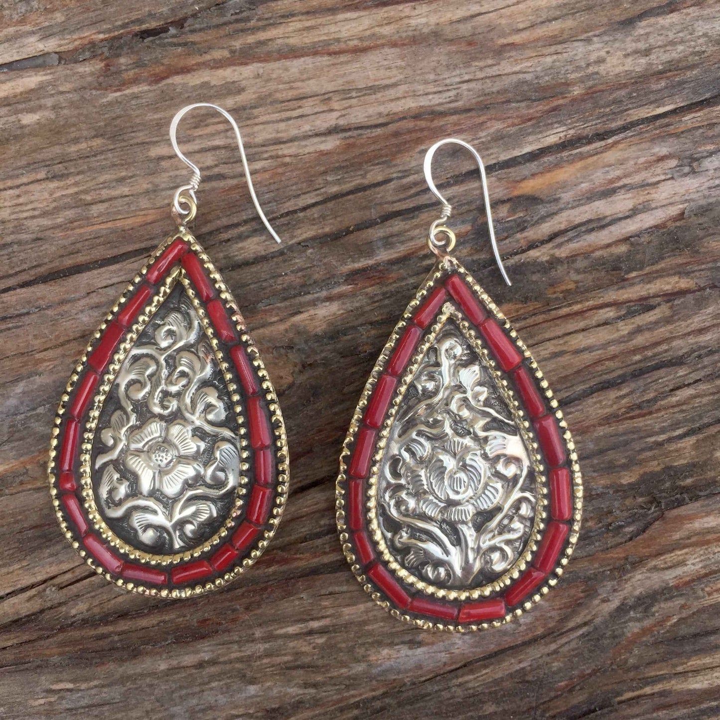 Coral Inlay Drop Earrings