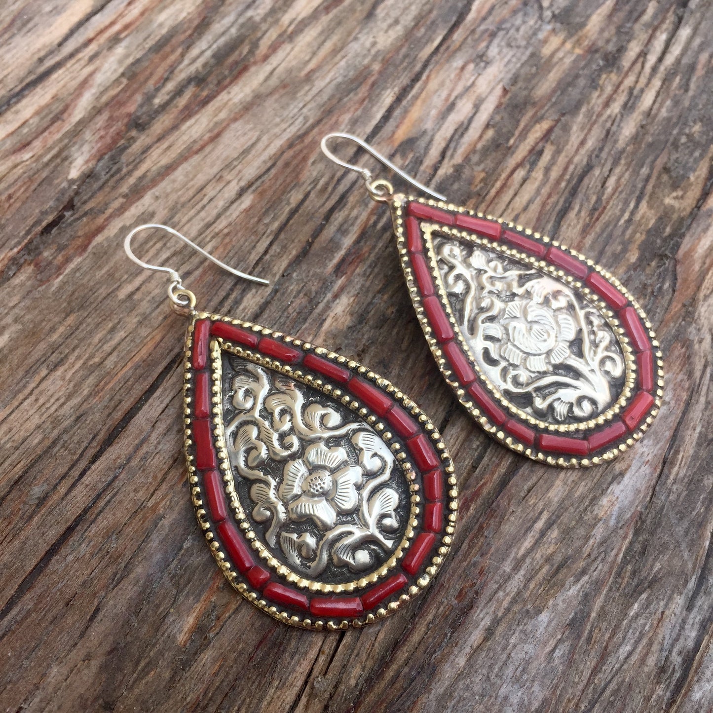 Coral Inlay Drop Earrings
