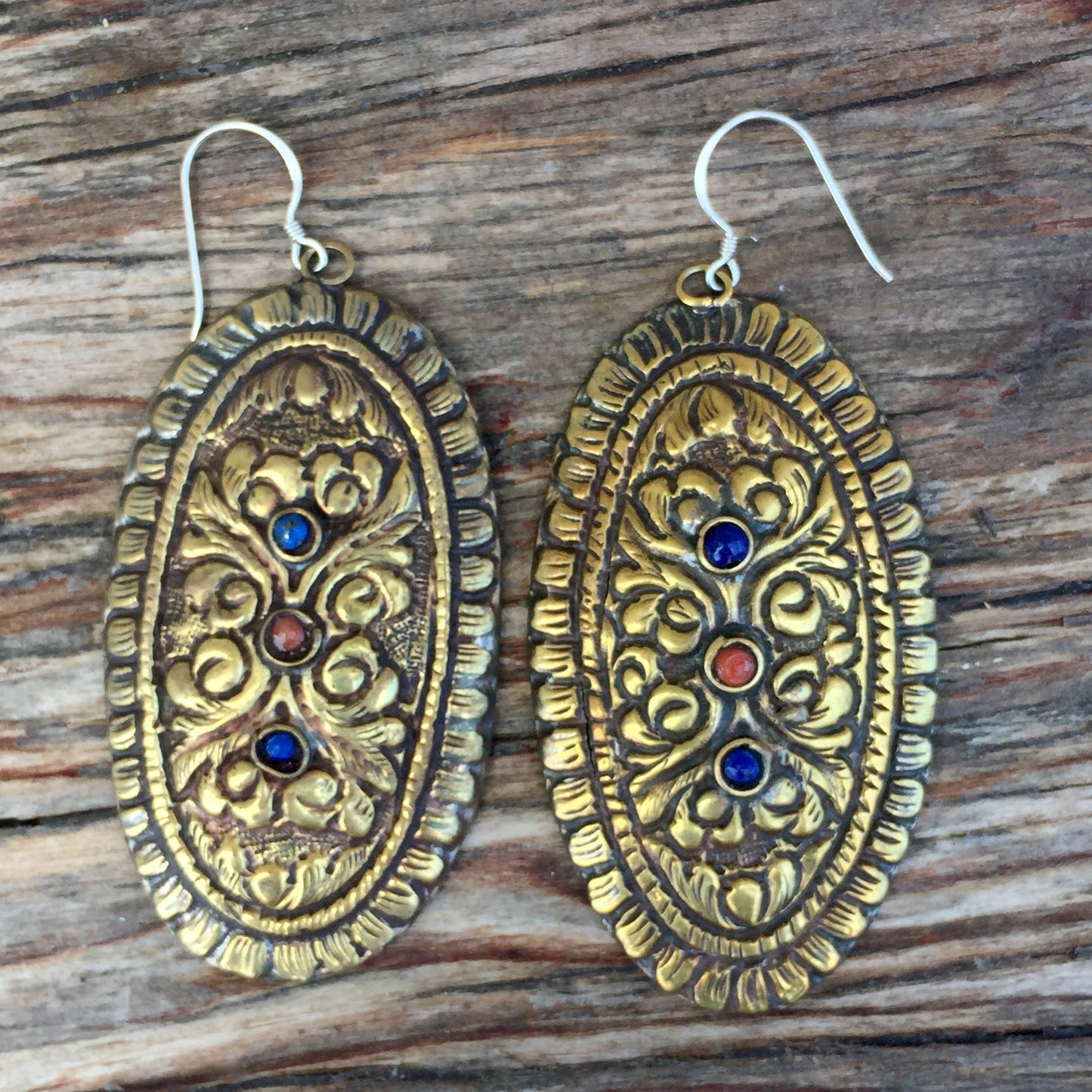 Lapis Inlay Dangle Earrings