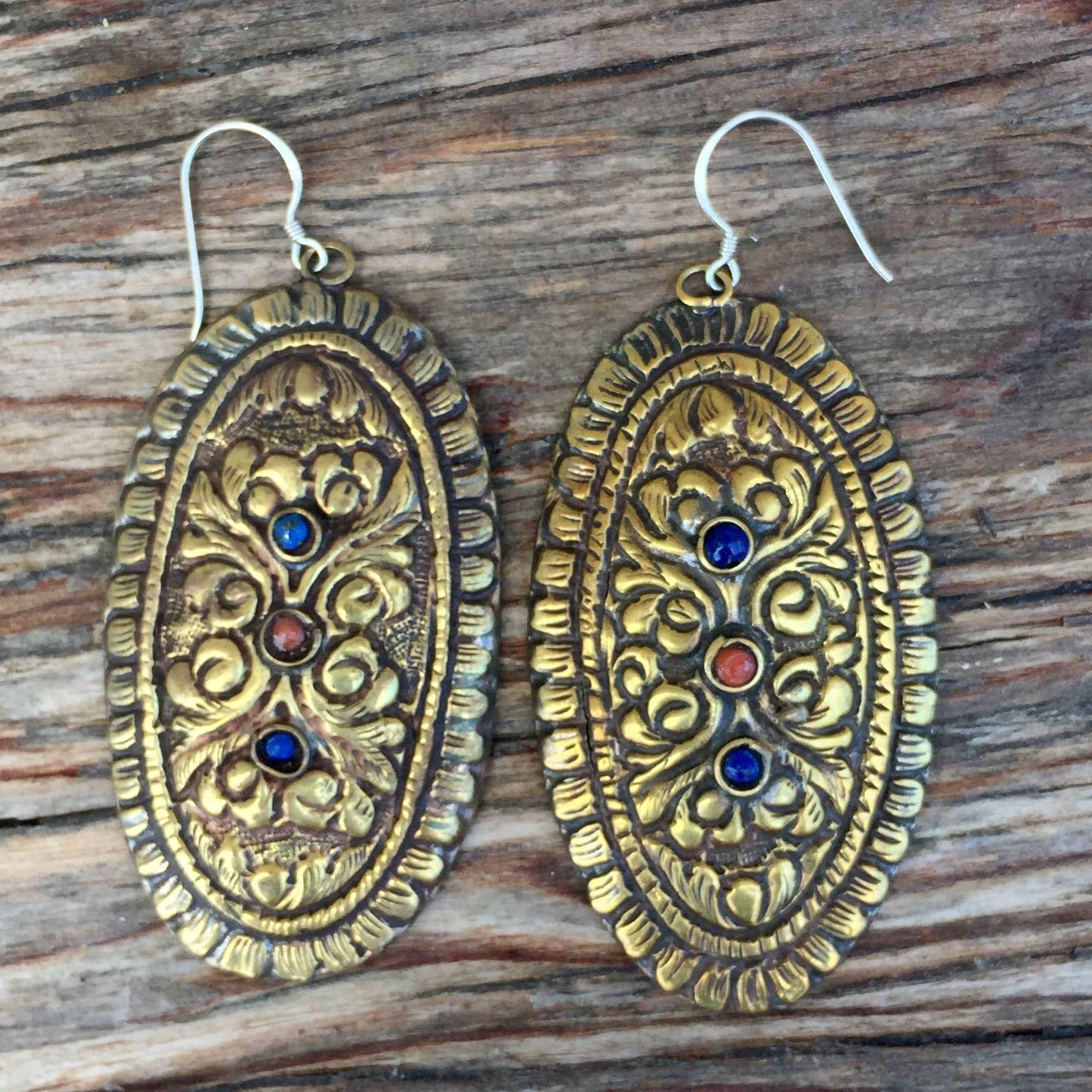 Lapis Inlay Dangle Earrings