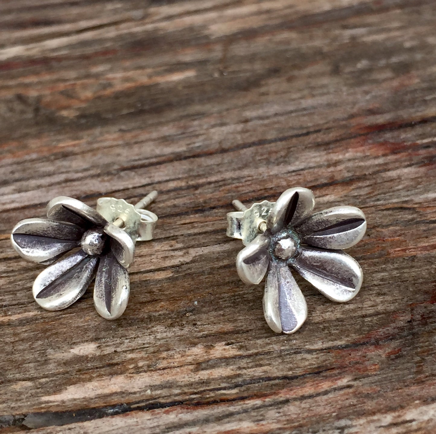 Flower Bud Silver Stud Earrings