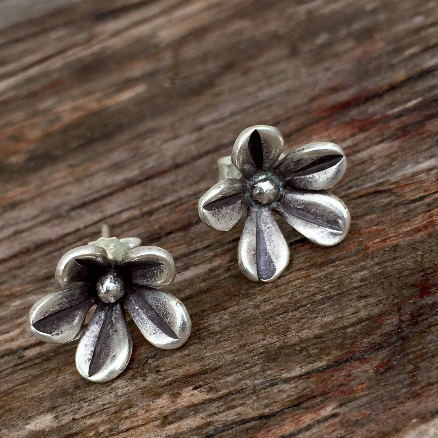 Flower Bud Silver Stud Earrings