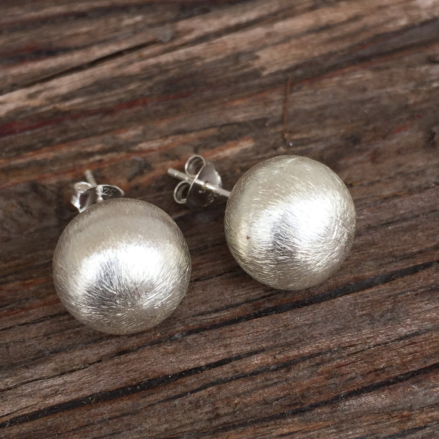 Brushed Silver Ball Stud Earrings