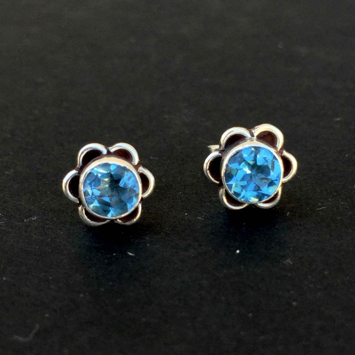 Faceted Blue Topaz Stud Earrings