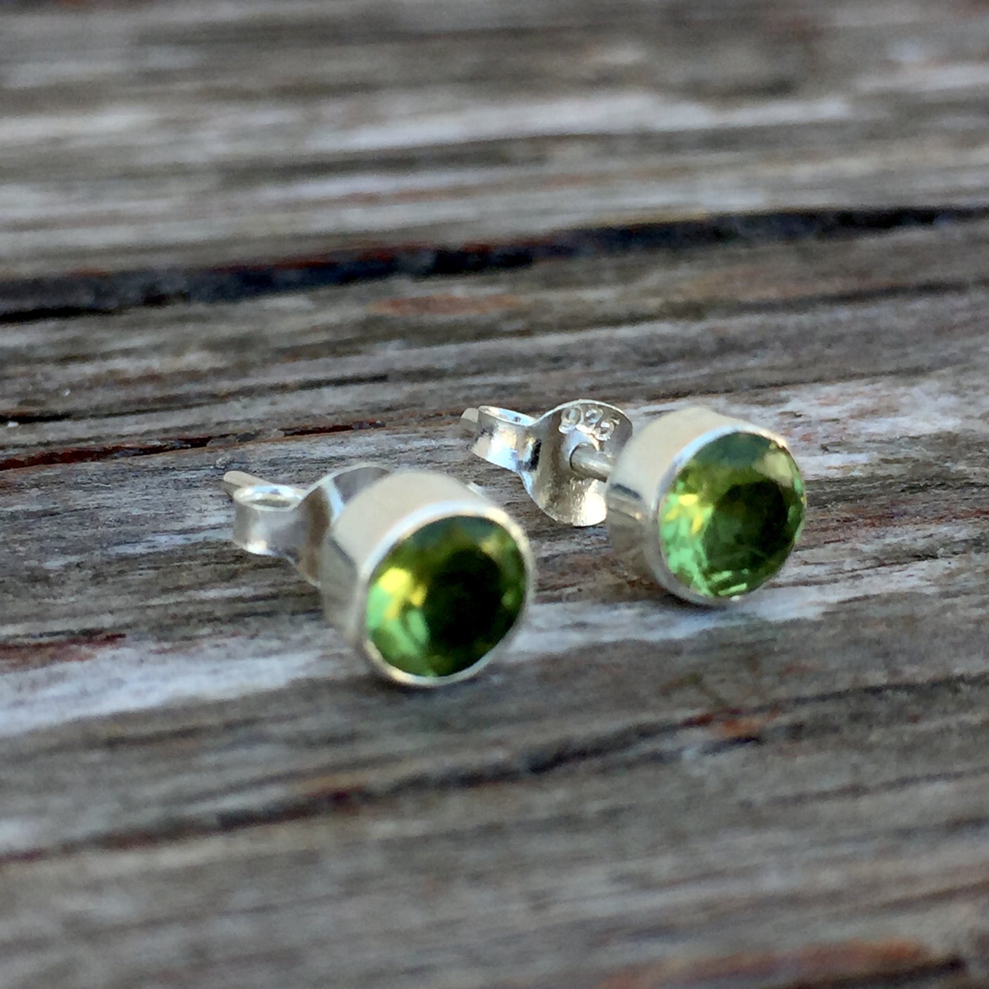 Faceted Peridot Silver Stud Earrings